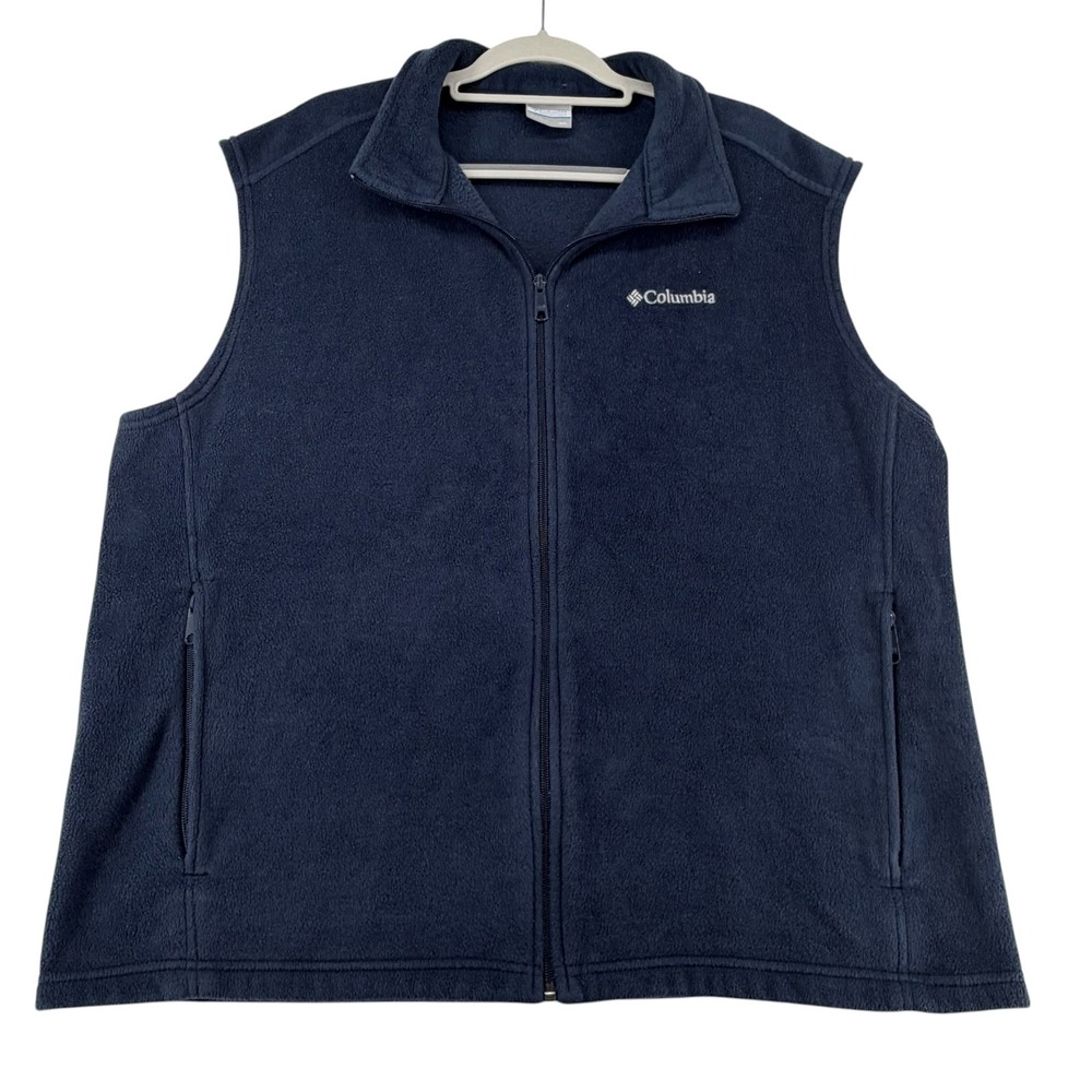 Columbia Mens XXL Navy Blue Fleece Vest Full Zip Pockets Outdoor Gorpcore Hiking